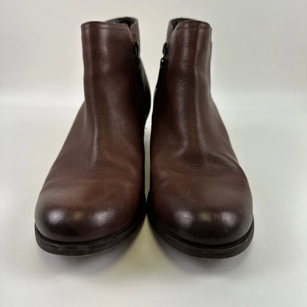 Clarks Artisan Maypearl Ramie Ankle Boot Brown Leather Zip Block Heel‎ Womens 10
